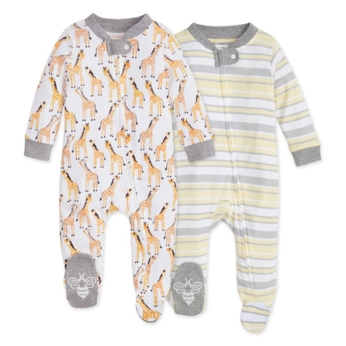 Giraffes Organic Baby Zip Front Loose Fit Footed Pajamas 2 Pack | Burt's Bees Baby®