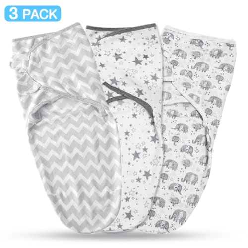 SUPTREE 0-12M Swaddle Blankets for Newborn Boys Girls 3-Way Adjustable Baby Cotton 3 Pack Swaddling Wrap Set