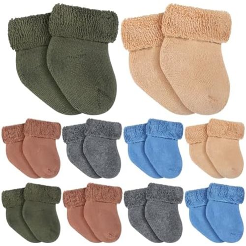10 Pairs Preemie Socks Preemie Baby Terry Socks Cotton Turn Cuff Socks Nicu for Newborn Girls Boys