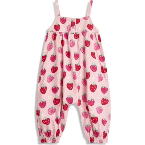 Strawberry & Floral Print Cotton Romper, 6-12M