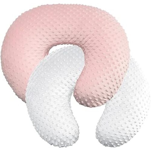 iEvolve Minky Nursing Pillow Cover Breast Feeding Pillow Cover Slipcover U Shape for Baby Boy Girl,Cover Only(White&Pink 2Pack)