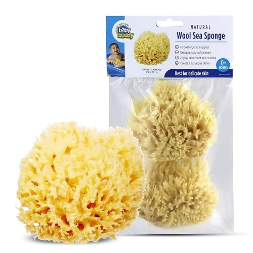 Baby Buddy Absorbent Natural Bath Sponge, Ultra Soft Premium Sea Wool Sponge, Soft on Baby's Tender Skin, Bath Accessories Baby and Kids, Infant Bath, Biodegradable, Hypoallergenic, 2pk, 4in - 1 Count (Pack of 2)