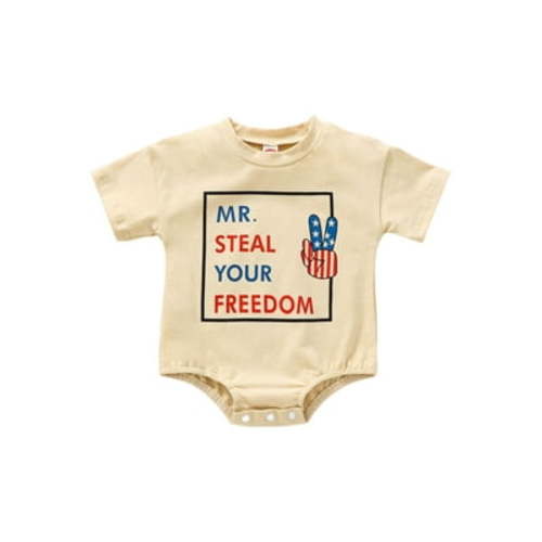 BABAMOON Infant Baby Girl Boy 4th of July Outfits Mr Steal Your Freedom Oversized Romper Bodysuit Clothes