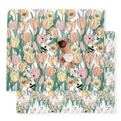 JumpOff Jo - Waterproof Foam Padded Play Mat for Infants, Babies, Toddlers, Play Pens & Tummy Time, Foldable Activity Mat - Garden Party