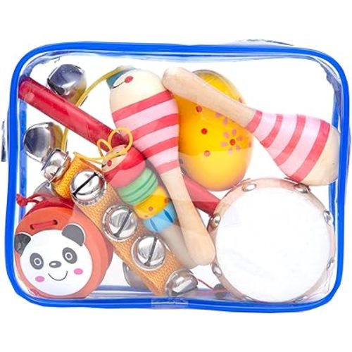 Toddler Musical Instrument, Wooden Percussion Musical Instruments Toy for Kids Toddlers, Preschool Educational Instrument Toy Set with Rattle Drum, Egg Shaker, Maracas for Boys and Girls