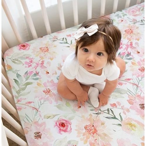 Baby Girls Crib Sheets | Floral Ultra-Soft Bedding for Crib Mattress and Toddler Beds |Blended Cotton Fitted Crib Sheet for Baby Girls Comfort and Elegance by Max&So