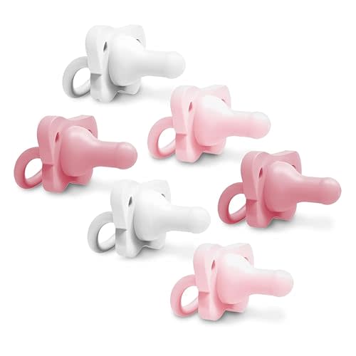 Dr. Brown's HappyPaci 100% Silicone Baby Pacifier, Contoured One-Piece Design, Pink, White, Light Pink, 0-6m, BPA-Free, 6 Pack