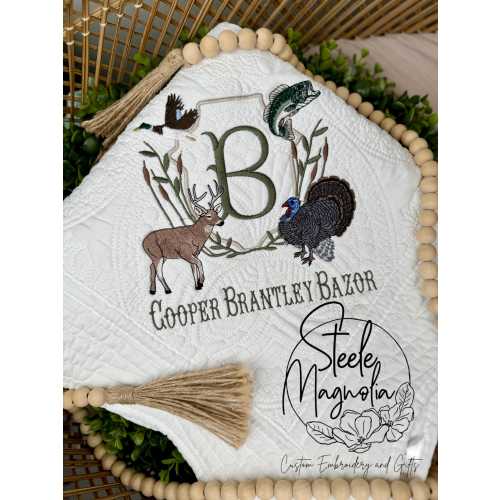Hunting Nursery Decor Mallard Baby Blanket Deer Hunting Nursery Turkey Custom Heirloom Quilt Embroidered Personalized Fishing Baby Shower