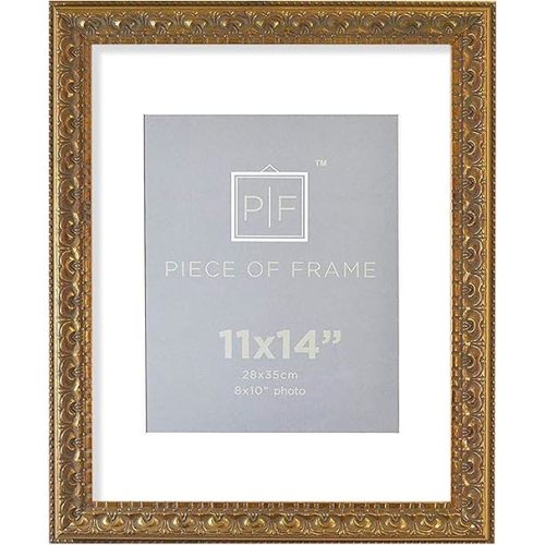 Golden State Art, 11x14 Ornate Finish Photo Frame, with White Mat for 8x10 Picture & Real Glass, Color: Bronze