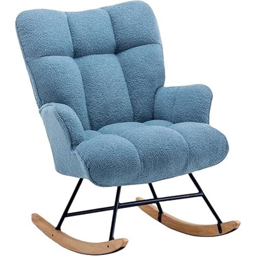 Rocking Chair Nursery Glider Rocking Chais Teddy Rocking Accent Chair Nursery Rocker Nursing Rocking Chairs for Living Room Bedroom (Blue Teddy)