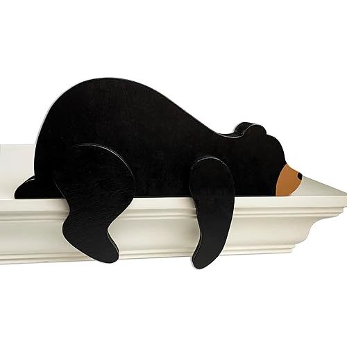 Woodland Nursery Decor For Baby, Black Bear Decoration, Wooden Wilderness Sleeping Bear, Safari Forest Decor For Classroom Bedroom Nursery Room Shelf (Black)