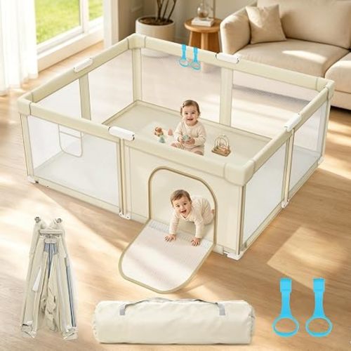Foldable Baby Playpen, 65x50 Inch Large Playpen for Babies and Toddlers