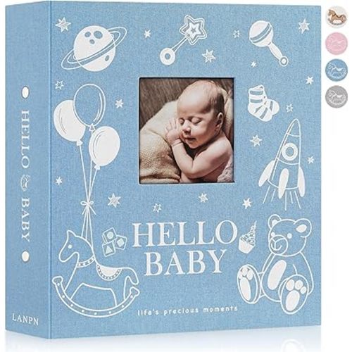 Lanpn Baby Photo Album 4x6 600 Pockets, Linen Cover Photo Book Newborn Bebe Album Memory Book with Front Window Holds 600 Horizontal and Vertical Pictures Gift for Boy Girl Baby Shower Blue