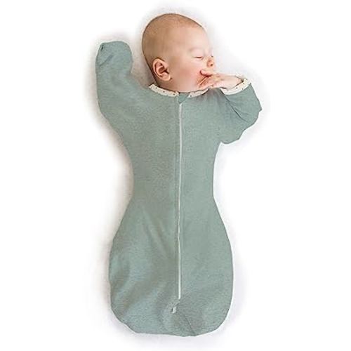 SwaddleDesigns Transitional Swaddle Sack with Arms Up Half-Length Sleeves and Mitten Cuffs, Small, 0-3 Months, 6-14 lbs, Heathered Jadeite (Arms Up Swaddle, Transition Swaddle Sleep Sack)