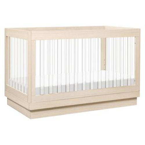 Babyletto Harlow Acrylic 3-in-1 Convertible Crib with Toddler Bed Conversion Kit - Washed Natural/Acrylic Slats
