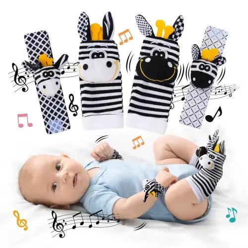 Baby Toys 0-6 Months: Baby Soft Comfy Socks Rattles 0-6 Months High Contrast Toys Baby Gifts for Boys Girl Infant Toys Baby Wrist Rattles Socks Baby Shower Gifts