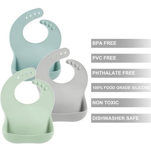PandaEar 3 Pack Silicone Baby Bibs for Boys Girls| Waterproof Toddler Bibs| Adjustable Unisex Baby Bibs for Eating| BPA Free Soft Durable Silicone Bibs with Large Food Catcher