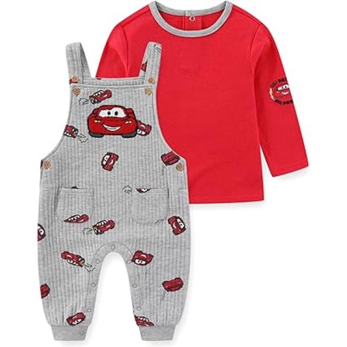 Disney Cars Lightning McQueen Baby Boys Long Sleeve Shirt and Overalls 2-Piece Set for Infant