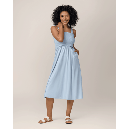 Sienna Smocked Maternity & Nursing Dress | French Blue - Kindred Bravely