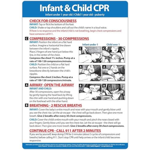 Infant and Child CPR Fridge Magnet - CPR First Aid for Baby and Child - by Safety Magnets - 5 x 7 inches