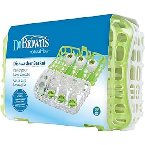 Dr. Brown's Dishwasher Basket for Small Baby Bottle Parts, Pacifiers, and Accessories, Clean, Store and Organize Newborn Essentials, Green, BPA-free