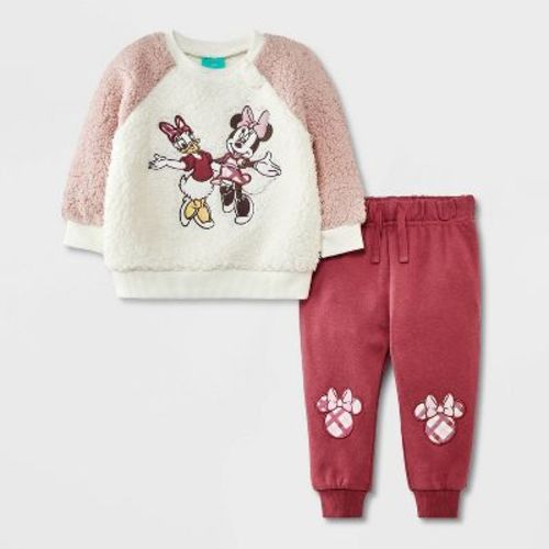 Baby Girls' Minnie and Daisy Faux Shearling Plaid Patch Fleece Set - Pink, Size: 12M