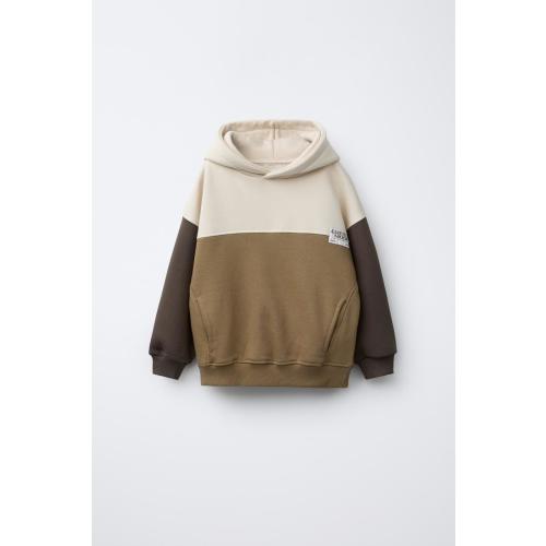 COLOR BLOCK SWEATSHIRT WITH LABEL - Light beige | ZARA United States