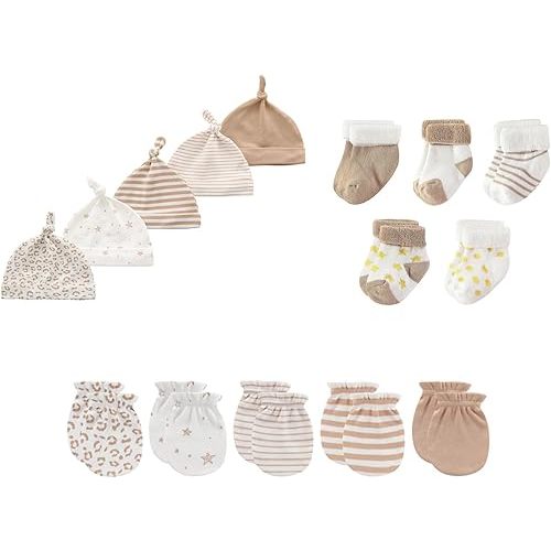 15 Pack Unisex New Born Boy Girls Hats Mittens Socks Sets Cotton Soft Infant Accessory 0-6 Months Baby Essentials