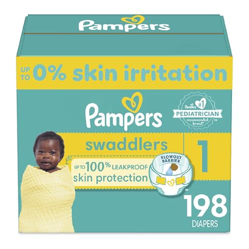 Pampers Swaddlers Diapers - Size 1, One Month Supply (198 Count), Ultra Soft Disposable Baby Diapers
