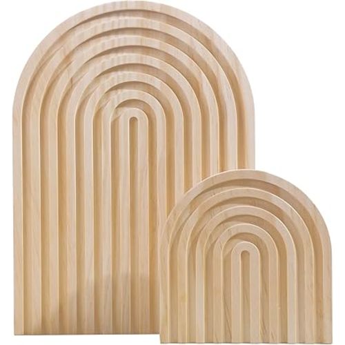 2Pcs Wooden Rainbow Arch Decor Set - Boho Chic Aesthetic Shelf & Serving Board - Ideal for Living Room, Kitchen, Home Office Decor