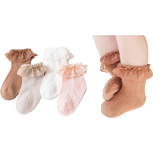 CHUNG Baby Toddler Girls Princess Cotton Frilly Socks Lace Ruffle Pack of 4/5/6 Thin Mesh Summer for Dress