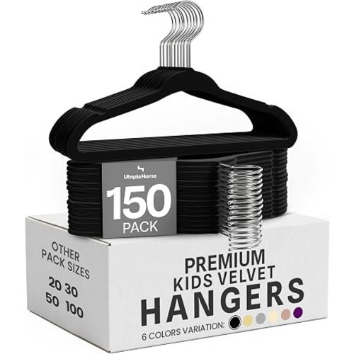 Utopia Home Kids Velvet Hanger 150 Pack – 11" Premium Baby Hangers - Black