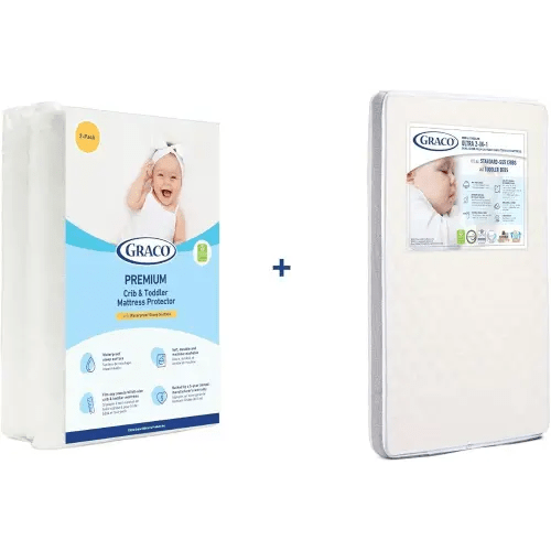 Graco Ultra Dual-Sided Crib Mattress & Protector Value Bundle (2-Pack) – Includes GREENGUARD Gold Certified Crib Mattress, GREENGUARD Gold Certified Waterproof Mattress Protector, Fits Standard Crib