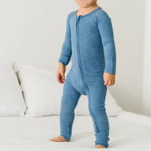 Heather Blue Ribbed Zippy - Little Sleepies