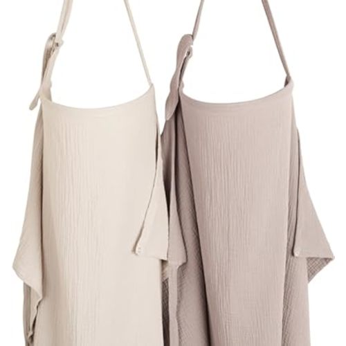 Konssy 2-Pack Muslin Nursing Cover Up for Breastfeeding Moms with Rigid Hoop, 100% Cotton, Lightweight & Breathable Breastfeeding Cover, Adjustable & Comfort