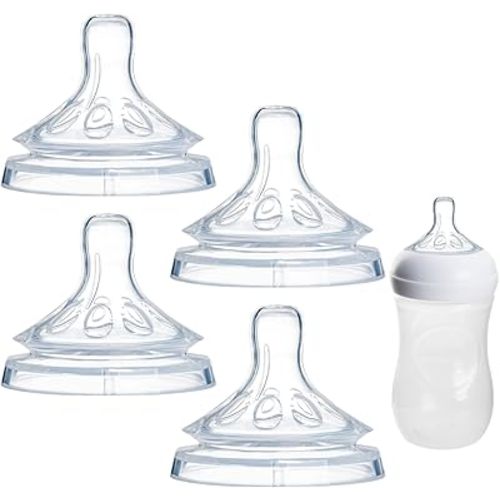 4 Pack Replacement Silicone Nipples Compatible with Philips Avent Natural Response Baby Bottle, Replacement Soft Spout for Sippy Cup, Easy Transition from Bottle to Cup (Flow 1, Newborn Flow)