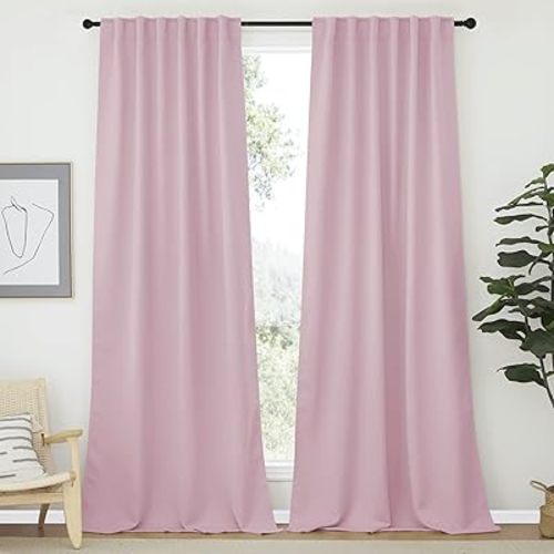 NICETOWN Blackout Curtain Panels for Girls Room - (Lavender Pink/Baby Pink) 52W x 95L, 2 Panels, Noise Reducing Back Tab Blackout Draperies