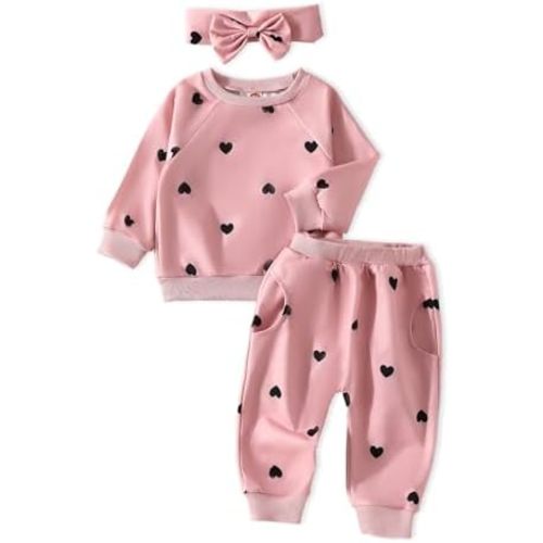 AMAWMW Infant Baby Girl Clothes Long Sleeve Loose Sweatshirts Pockets Pants Headband Outfits Fall Winter Spring Gift