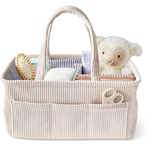 Diaper Caddy, Diaper Organizer or Storage, Nursery Storage and Car Organizer, A Baby Gift Registry, Baby Shower Must Haves Essential for Baby in Corduroy Material - BABY PINK COLOR