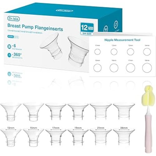 (Pending - May Not Need Yet) Breast Pump Flange Insert - 3 in 1 Flange Sizing Kit 13/15/17/19/21/24mm 12 pcs for Dr.isla & Other 24mm Most Pumps, Nipple Card, Cleaning Brush, Breastfeeding Essential Pumping Kit for Mom
