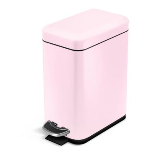 Home Zone Living 1.3 Gallon Slim Stainless Steel Trash Can with Step On Pedal and Soft Close Lid, Pink