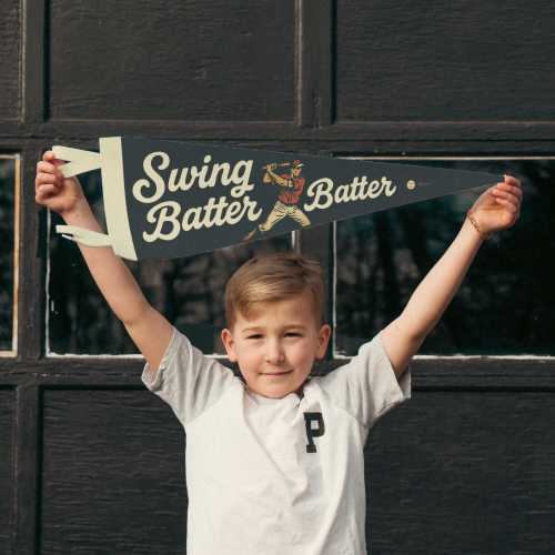 Swing Batter Batter Felt Pennant | Vintage Baseball Decor, Retro Sports Wall Flag, Baseball Fan GIft, Baseball Nursery Decor, Coaches Gift
