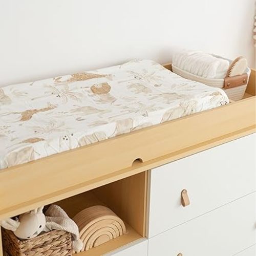 Crane Baby Jungle Theme Changing Pad Cover, 100% Cotton, Quilted Design, Machine Washable, Elastic Fit, Safari Animal Nursery Decor