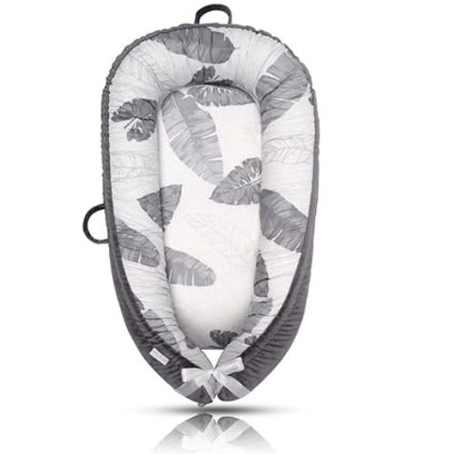 Baby Lounger Essential, Cotton Breathable Baby Lounger Pillow Cover,Infant Lounger for Travel, Grey Protable Cosleeper, Ultra Newborn Gifts, Baby Bed in Room, Baby Snuggle Lounger Me - Mamibaby-Leaves