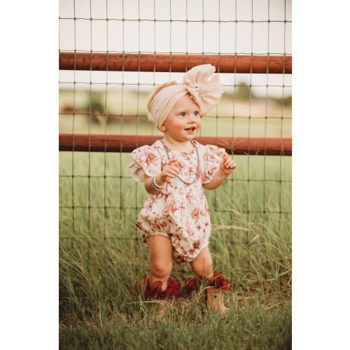 Shea Baby Infant Girl's White & Wine Bronc Ruffle Romper