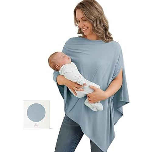 Konssy Nursing Cover for Breastfeeding, 360° Full Privacy Breathable Breastfeeding Cover, Multi-use Carseat Canopy(Blue)