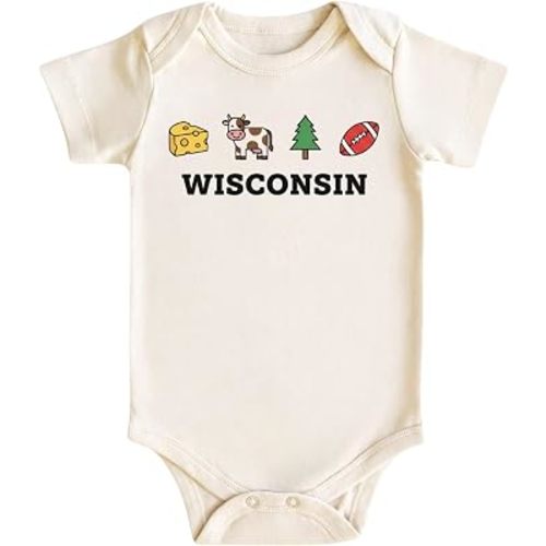 Wisconsin Baby Bodysuit for Boys Girls, Minimal Wisconsin Symbols Vacation Infant Outfit, Newborn Gift