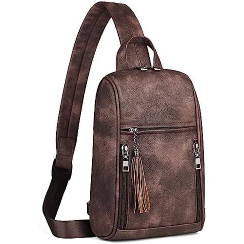 FADEON Sling Bag for Women Crossbody Purse Sling Bags, Designer Sling Purses Fashion Travel Chest Bag Coffee Brown