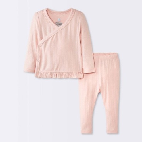 Baby Girls' 2pc Pointelle Top and Pants Set - Cloud Island™ Light Pink 3-6M