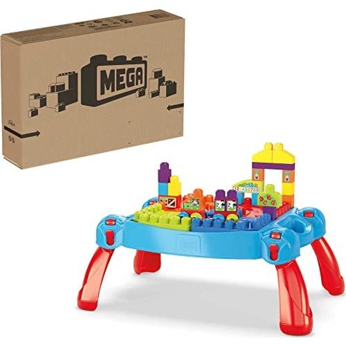  MEGA Bloks Building Blocks Toddler Toys Activity Table with Built-In Storage Build 'n Learn Table for Toddlers 1-3 - Blue